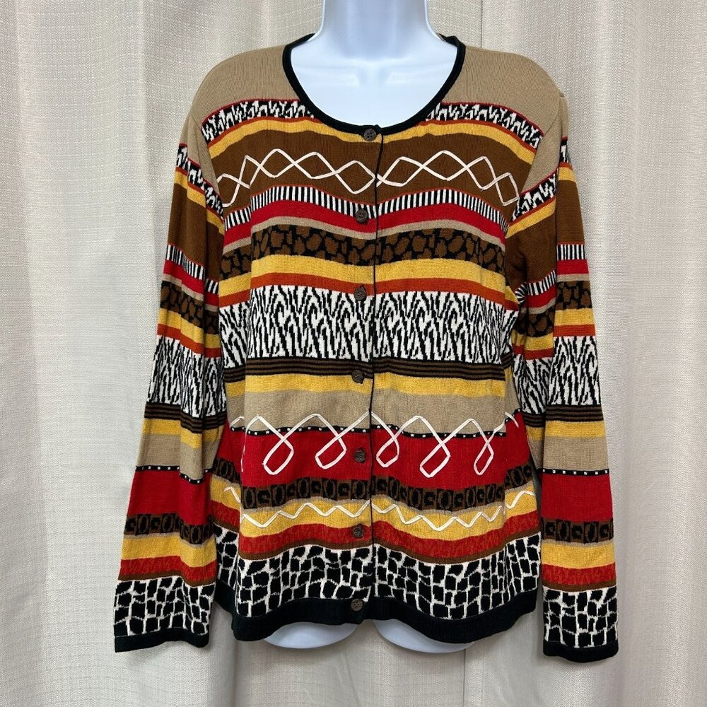 Fisher Hill Button Front Cotton Cardigan Sweater Women's Size XL Striped